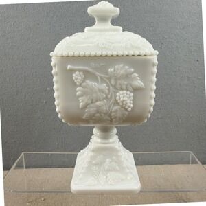 VTG Westmoreland Milk Glass Beaded Grape Pedestal Compote Candy Dish